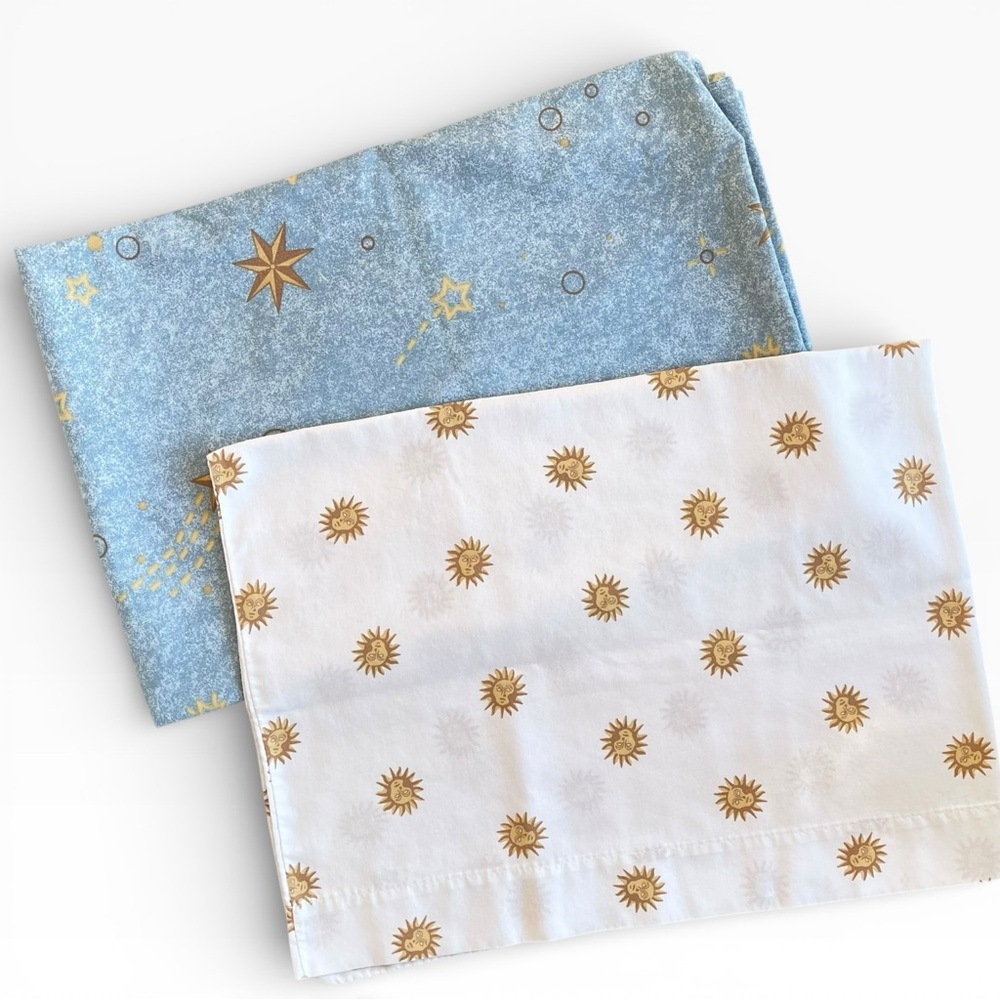 Vintage Y2K 90s Springs Celestial Bedding Twin Flat Sheet & Standard Pillow Case